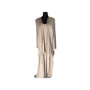 OnyxNite Womens Gold Metallic Evening Gown With Matching  Jacket SZ 20